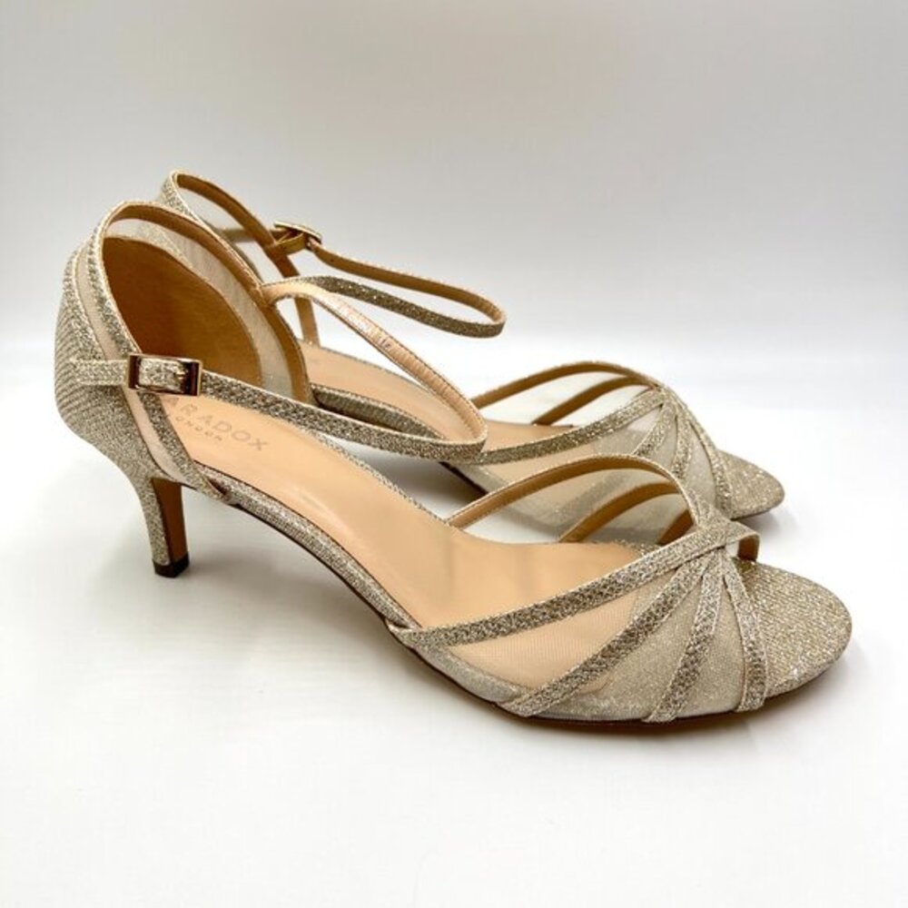 11W 11 WIDE WIDTH Paradox London Champagne Kitten Heels Dress Sandals Shoes‎